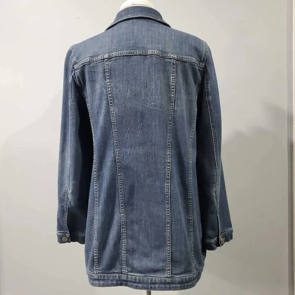 Chico's Medium Blue Denim Long Jacket, Quality Checked, Authentic - Picture 5 of 7